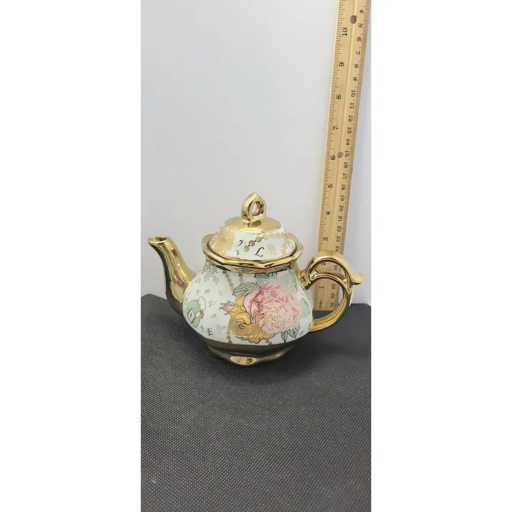 Vintage Tea Set Porcelain Teapot Cups Saucers Floral Gold Trim 13 Pc Japan Style